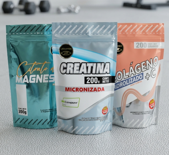 Línea de suplementos deportivos Argentina Lafarmen: creatina, magnesio y colágeno con calidad ANMAT