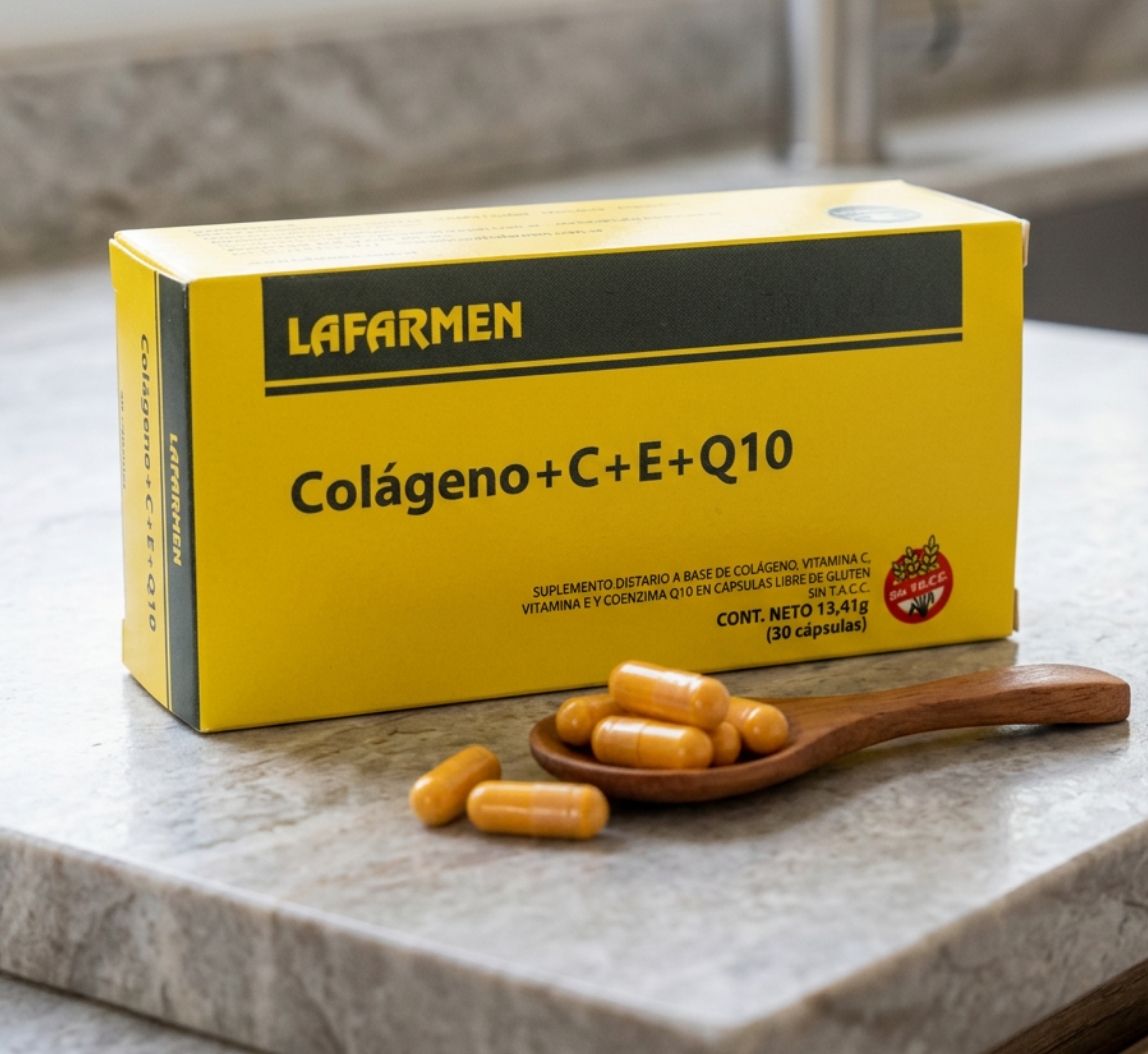 Colágeno para la piel Lafarmen: cápsulas con vitamina C, vitamina E y coenzima Q10
